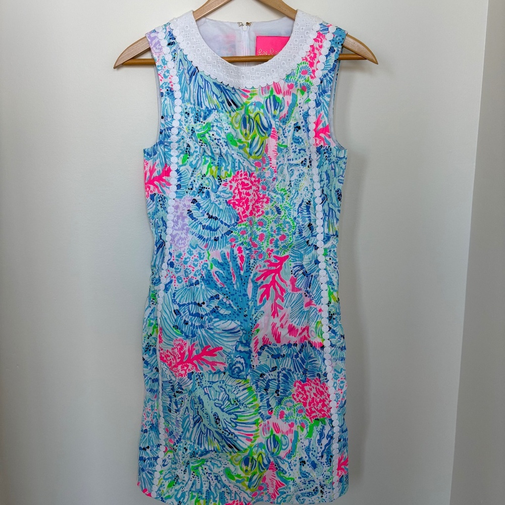 Lilly Pulitzer NWT Mila Stretch Shift Dress in Multi Sink or Swim, Size 00.